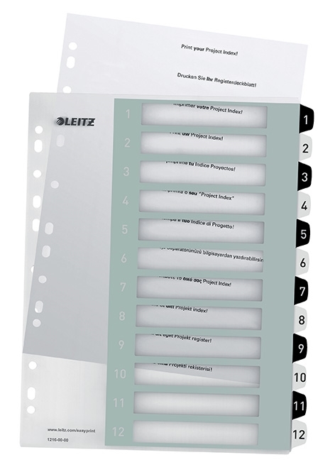 Leitz Register bedrukbaar PP A4+ 1-12 wit/zwart