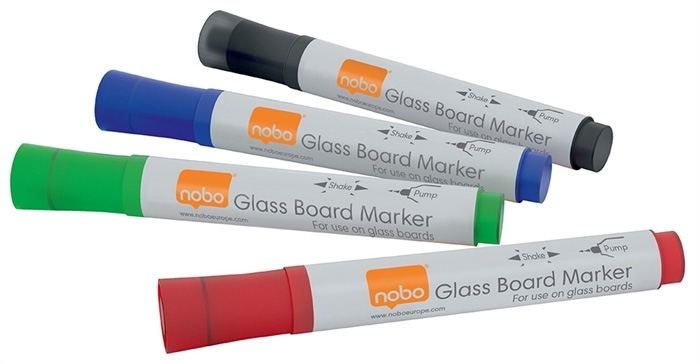 Nobo WB Marker voor glazen whiteboard, rond, 3mm punt (4 stuks)