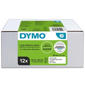 Dymo LabelWriter 36 mm x 89 mm standaard adreslabels, 12 stuks