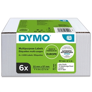 Dymo Label Multi 32 x 57 mm verwijderbare witte mm, 6 x 1000 stuks.