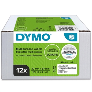 Dymo Label Multi 32 x 57 mm verwijderbaar wit mm, 12 x 1000 stuks.