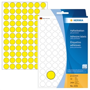 HERMA handmatig label ø13 geel mm, 2464 stuks.