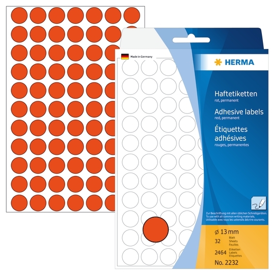 HERMA handmatig etiket ø13 rood mm, 2464 stuks.