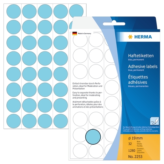 HERMA etiket handmatig ø19 blauw mm, 1280 stuks.