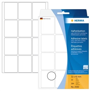 HERMA zelfklevende etiketten handmatig 32 x 41 wit mm, 384 stuks.