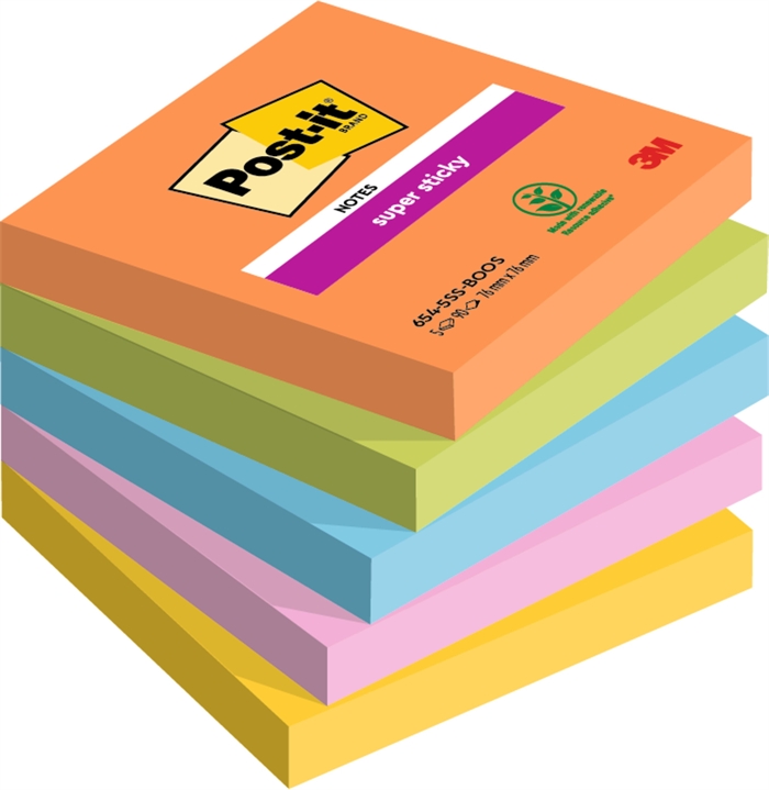 3M Post-it notities super plakkerig Boost 76 x 76 mm, - 90 vellen - 5 pakket