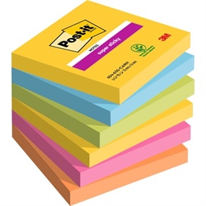 3M Post-it-notities super plakkerig Carnaval 76 x 76 mm, - 90 vellen - 6 pak