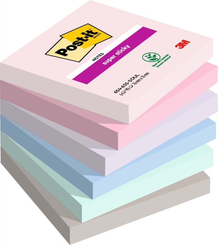 3M Post-it notities super plakkerig Soulful 76 x 76 mm, - 90 vellen - 6 stuks