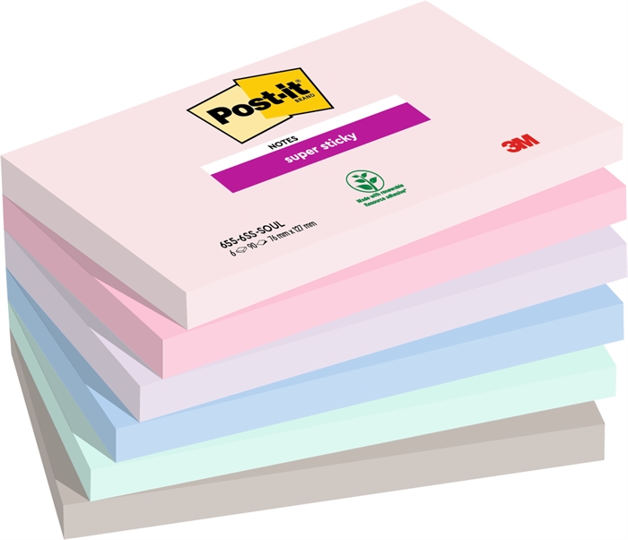 3M Post-it notities super plakkerig Soulful 76 x 127 mm, - 90 vellen - 6 pak