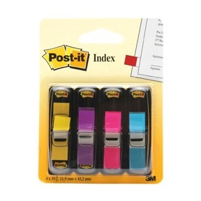 3M Post-it Index tabs 11.9 x 43.1 mm, assorted neon - 4 pack