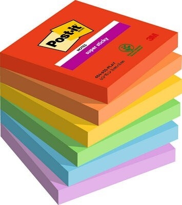 3M Post-it notes super sticky 76 x 76 mm, Speels - 6 pak