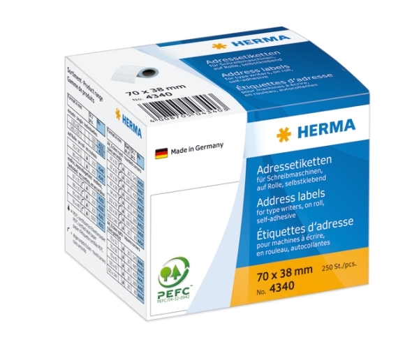 HERMA-etiket op rol adres 70 x 38 mm, 250 stuks.