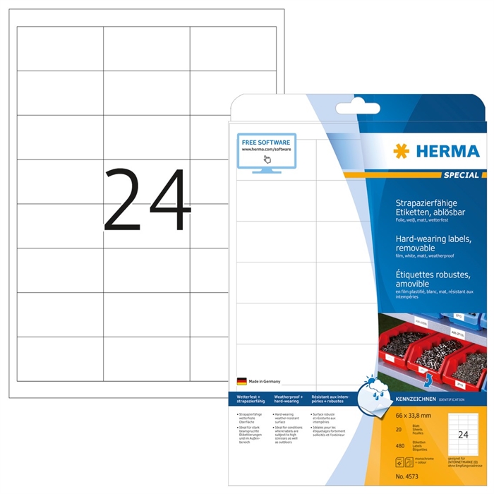 HERMA aftrekbaar waterbestendig etiket 66 x 33,8 mm, 480 stuks.