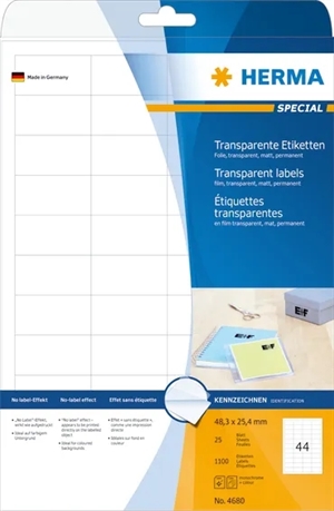 HERMA etiketfolie 48,3 x 25,4 transparant mat mm, 1100 stuks.