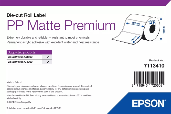Epson PP Matte Label Premium, Uitgestanste labels, 102 x 51mm (535 labels)