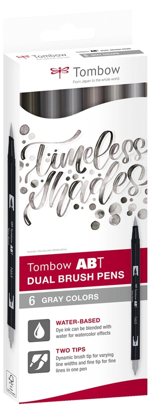 Tombow Marker ABT Dual Brush 6C-6 Grijs kleuren karton (6)