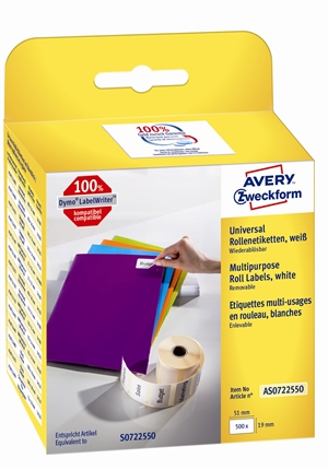 Avery verwijderbaar etiket op rol 19 x 51 mm, 500 stuks.