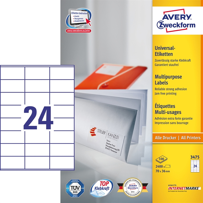 Avery ILC universele etiket 70 x 36 mm, 2400 stuks.