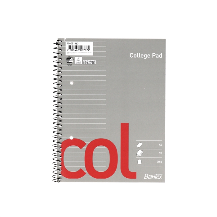 Bantex Col Collegeschrift A5 gelinieerd 2H 70 bladzijden 70g