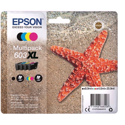 Epson T03U Multipack 4-kleuren 603XL inktcartridge.