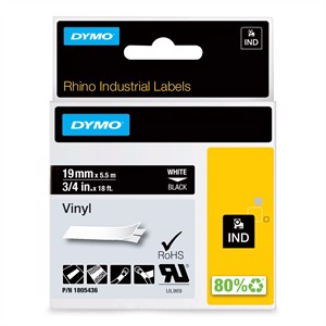 Tapeer Rhino 19mm x 5,5m kleur vinyl wit/bl