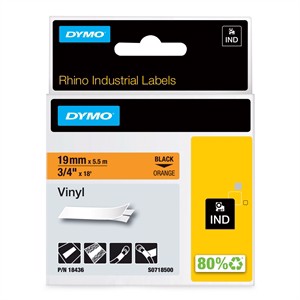 Tapeer Rhino 19mm x 5,5m vinyl zwart/oranje