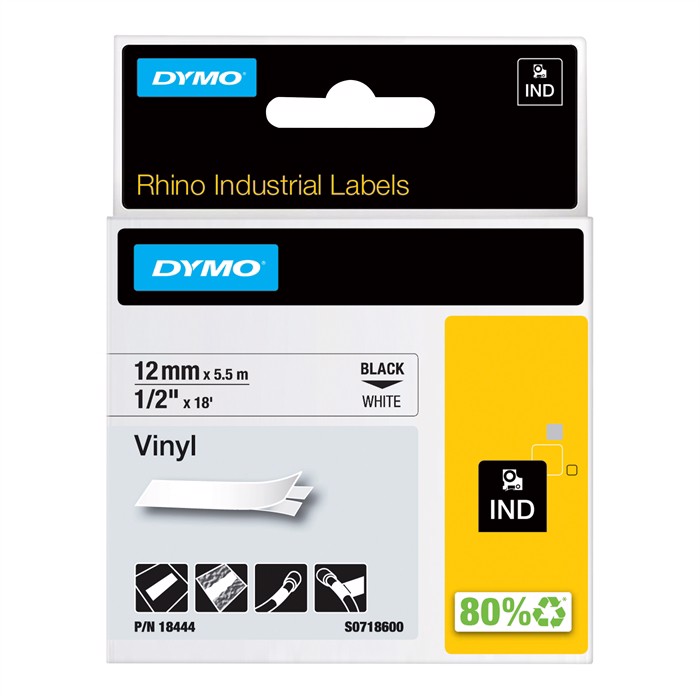 Tape Rhino 12mm x 5,5m vinyl zwart/wit