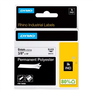 Tape Rhino 9mm x 5,5m permanent polyester zwart/wit