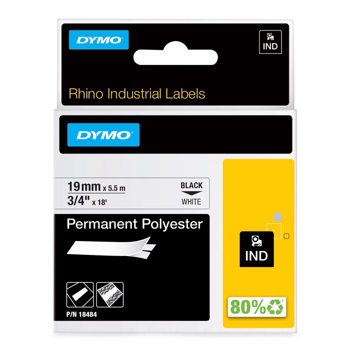 Tape Rhino 19mm x 5,5m permanente polyester bl/wit