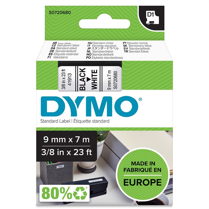 Tape D1 9mm x 7m zwart/wit