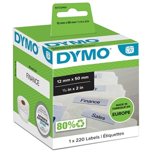 Dymo Etiket voor hangmappen 12 x 50 permanent wit mm, 220 stuks.
