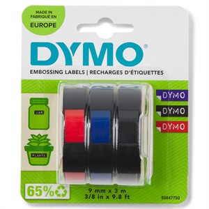 Tape-embosser 9 mm x 3 m (rood/blauw/zwart), 3-pack