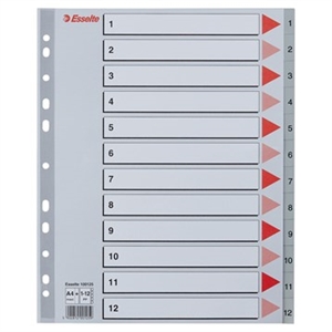 Esselte Register PP A4 maxi 1-12 grijs.