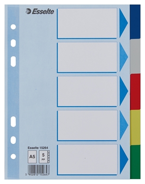 Esselte Tabbladen PP A5 5-delige gekleurde tabbladen