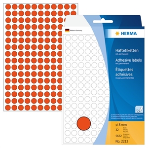 HERMA etiket handmatig Ø8 rood mm, 5632 stuks.