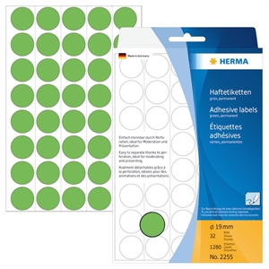 HERMA etiket handmatig ø19 groen mm, 1280 stuks.