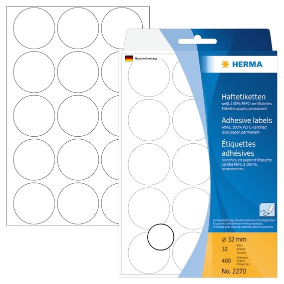 HERMA etiket handmatig ø32 wit mm, 480 stuks.