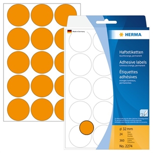 HERMA handmatig etiket ø32 neon oranje mm, 360 stuks.