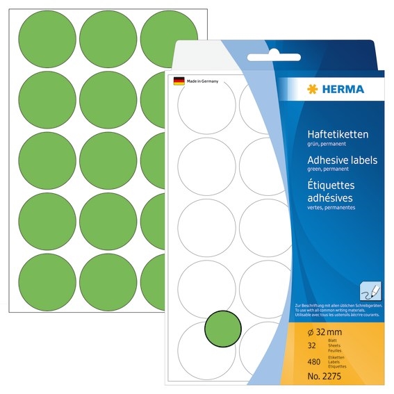 HERMA etiket handmatig ø32 groen mm, 480 stuks.