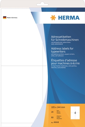 HERMA adreslabel voor schrijfmachine 105 x 144 mm, 80 stuks.