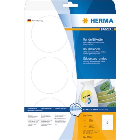 HERMA afneembare etiketten 85 mm diameter, 600 stuks.