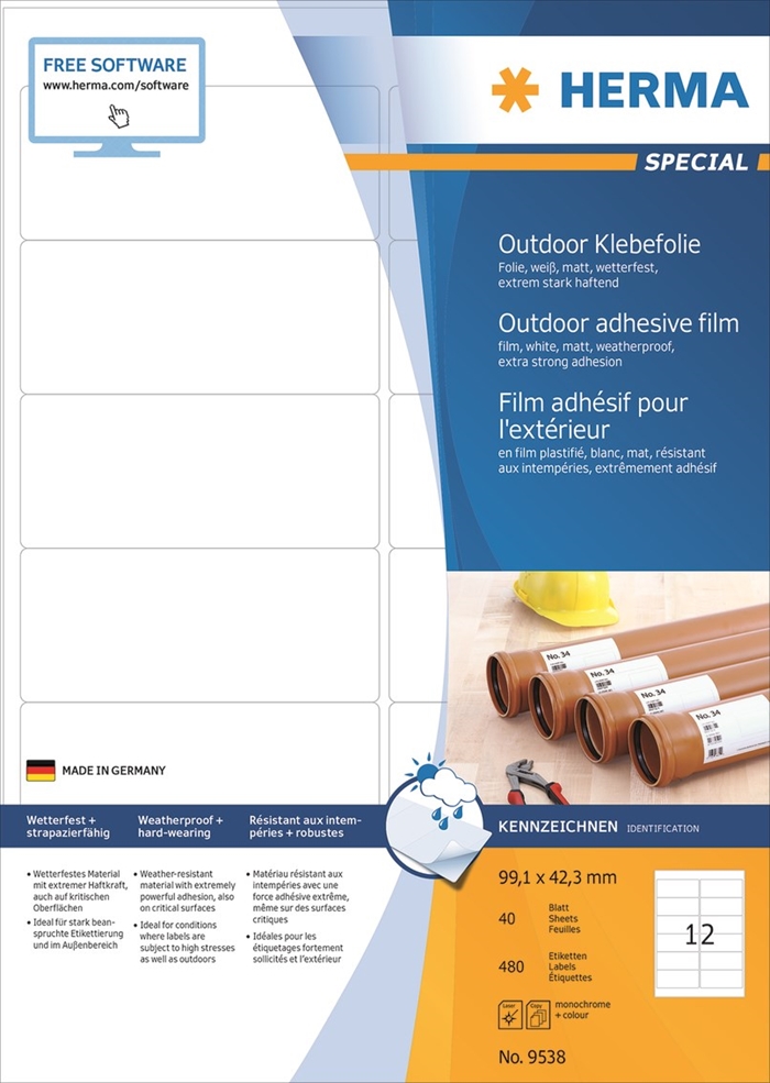 HERMA label film extra sterk 99,1 x 42,3 mm, 480 stuks.