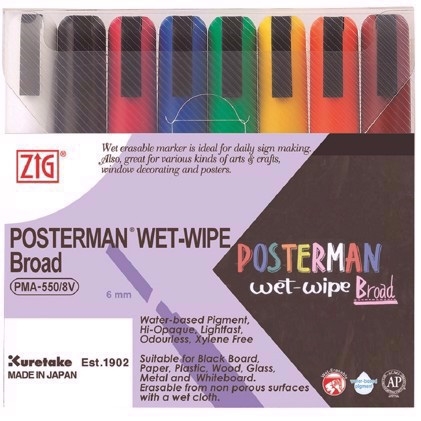 ZIG Marker Posterman wet-wipe 6mm 8 - set

ZIG Marker Posterman nat afwisbare marker 6mm 8 - set