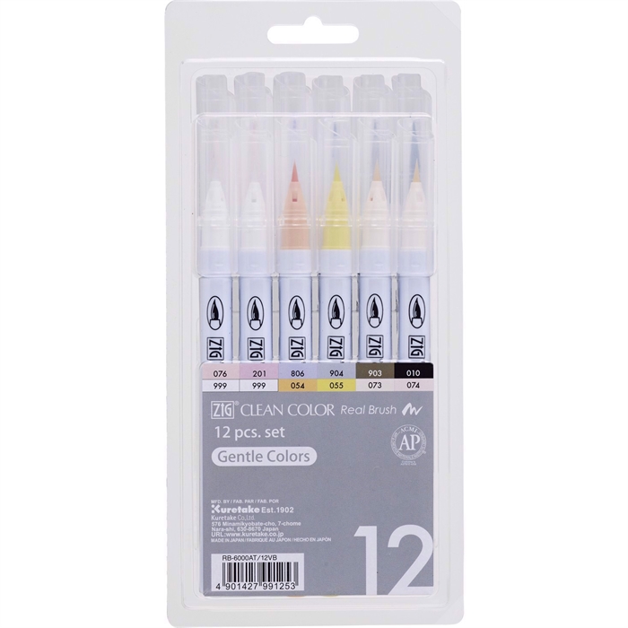 ZIG Clean Color Pensel Pen zachte kleuren 12-set