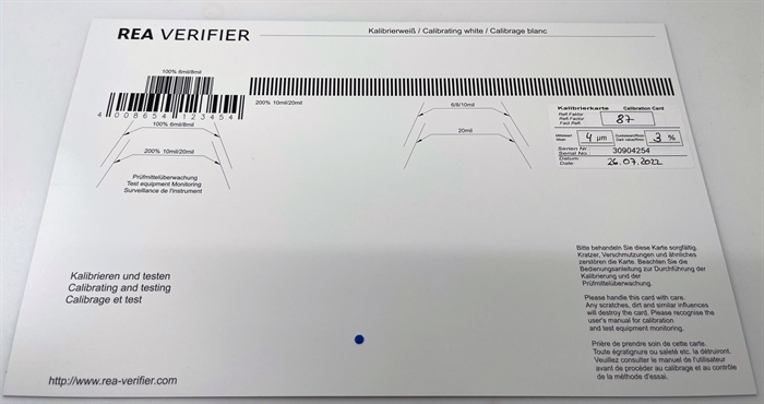 REA-kalibratiekaart voor REA Scan Check II, REA Scan Check 3REA Scan Check 3n, REA Checker.