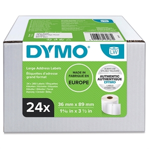 Dymo Label Adressering 36 x 89 permanent wit mm, 24 rl van 260 etiketten stk.