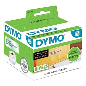 Dymo Label Adressering 36 x 89 perm transp mm, 260 stuks.