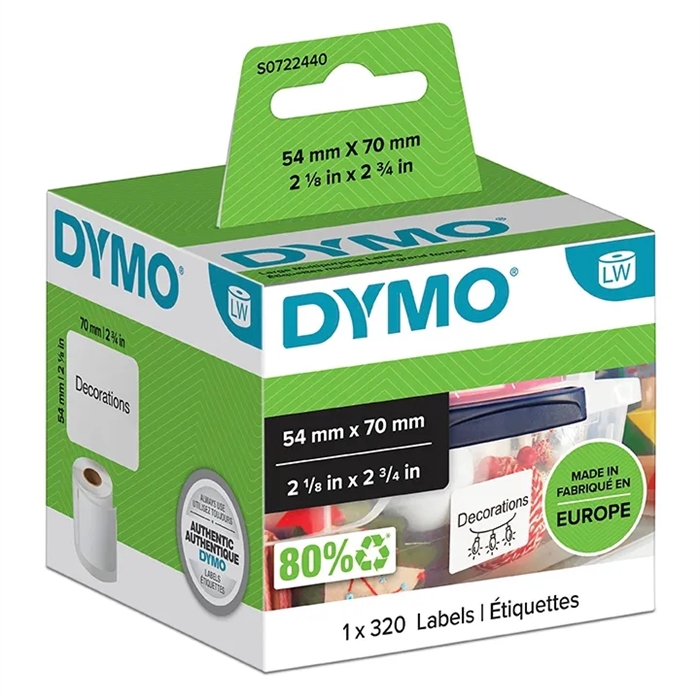 Dymo Etiket Multifunctioneel 54 x 70 permanent wit (320 stuks).