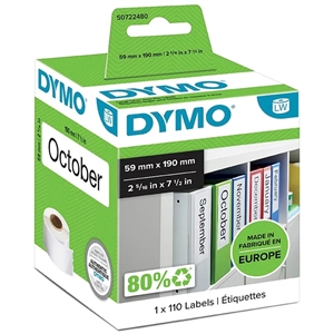 Dymo-etiketten voor ordner 59 x 190 mm wit, 110 stuks.